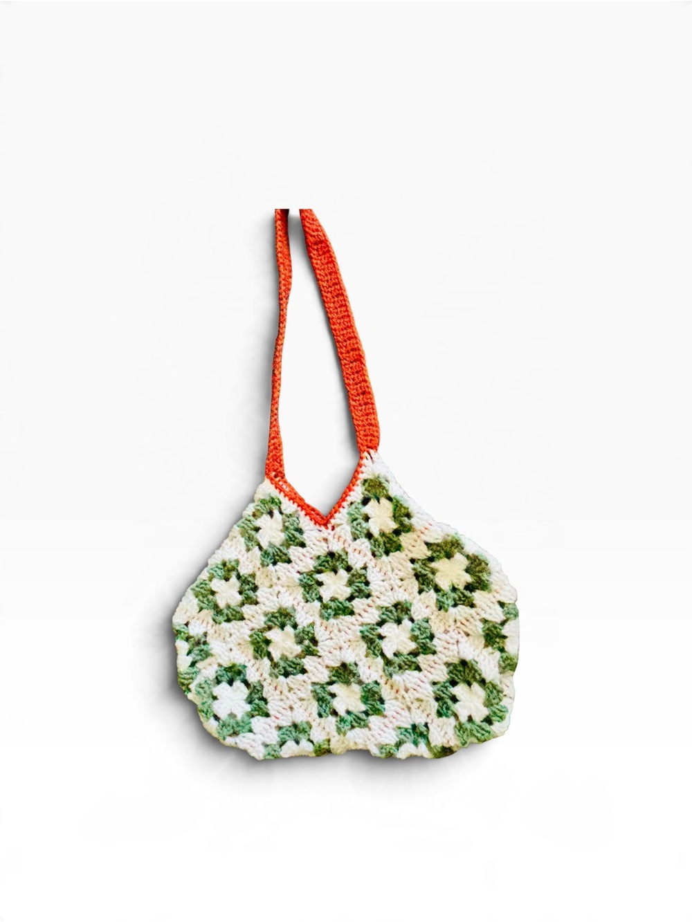 Handmade Crochet Shoulder Bag - Green, Cream & Orange